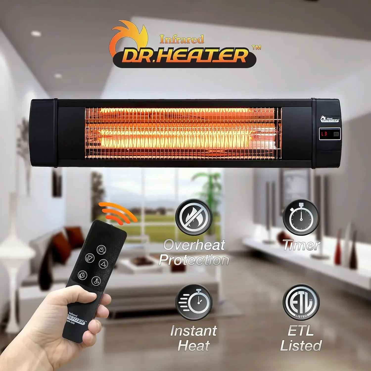 

Carbon Infrared Outdoor Heater for Restaurant, Patio, Backyard, Garage, and Decks, Standard, Black, patio heater