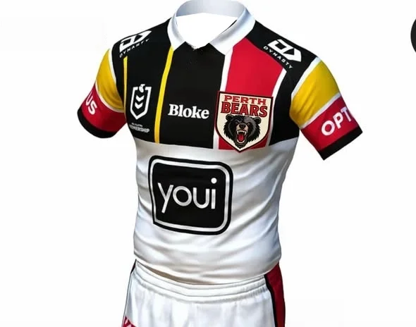 2026 Neues Perth Bears Dynasty NRL Rugby-Trikot für Herren ist übergroß und locker geschnitten, geeignet für den täglichen Gebrauch und das Training. – Detail 2