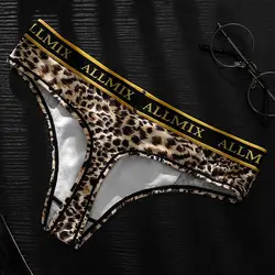 Men Sexy Briefs Leopard Pattern Letter Print Thong Low-rise Panties Elastic Underwear Breathable Sexy Thong Shorts Box Slip Kit