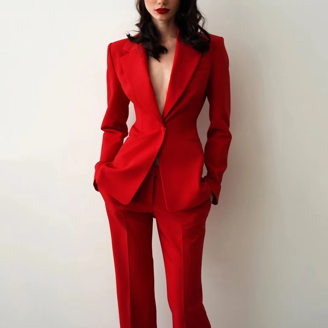 Tailor Made Women's Suit Slim Fit Notch Lapel 2 Pcs Workplace Style Blazer Female Business Work Wear (Jacket+Pant）