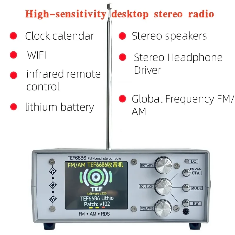 High-Sensitivity Desktop Stereo Radio, FM AM WIFI Digital Receiver with Remote, Lithium Battery & RDS Clock