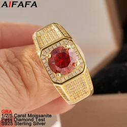1/2/5 Carat Red Moissanite Gold Rings for Man Women 925 Silver Moissanita Gemstone Luxury Fine Jewelry Pass Diamond Test GRA