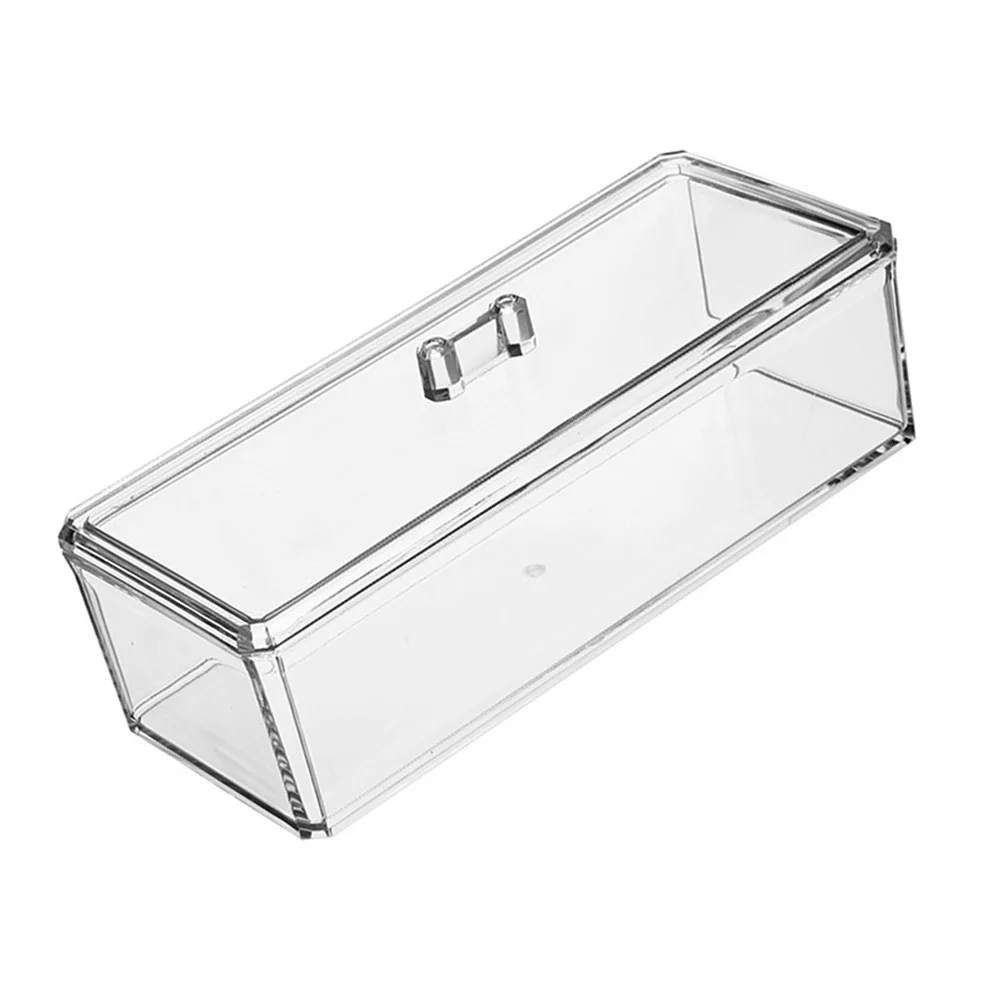 

Transparent Storage Box with Lid for Cotton Pads Single Layer Dustproof Organizer Acrylic Makeup Accessories Case
