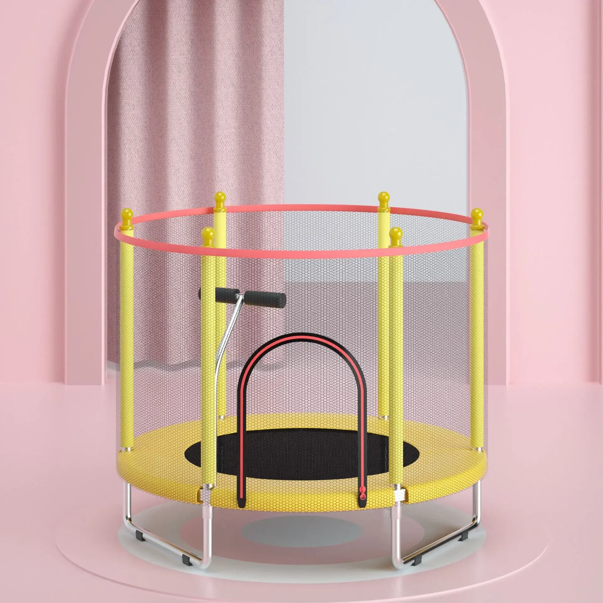 미끄럼 방지 충격 흡수 침대 아기 트램펄린, 가정 실내 점프, 어린이 피트니스 운동, 보호망 포함, 140cm