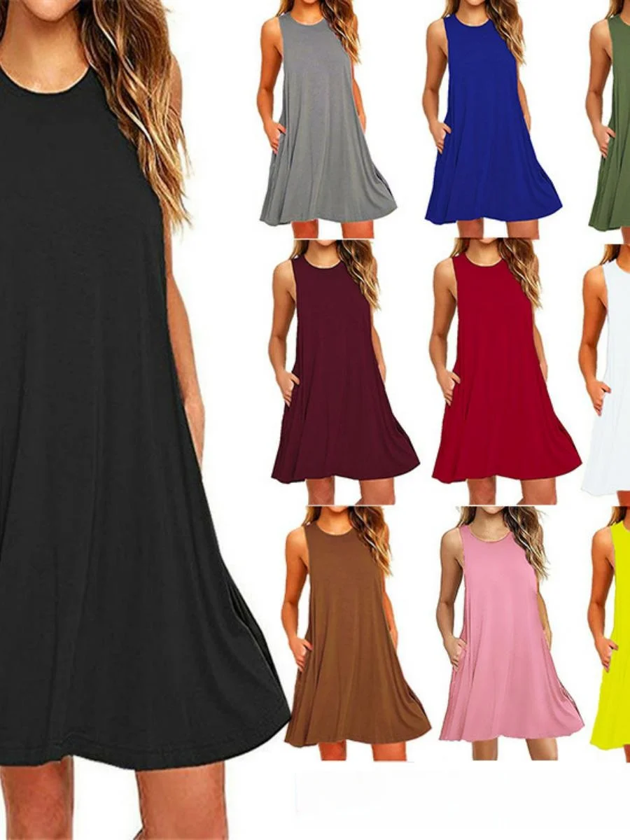 Été femmes décontracté ket t-shirt Dr taille moderne a-ligne jupe ort longueur ronde Neline couleur Pure basique Sle