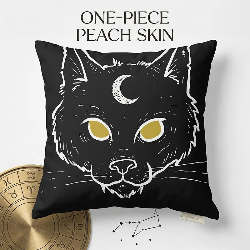 

Gothic Black Cat Moon Cushion covers Peach Skin Pillowcase Witchy Room Decor Mystical Sofa Throw Pillow Case Home Decor