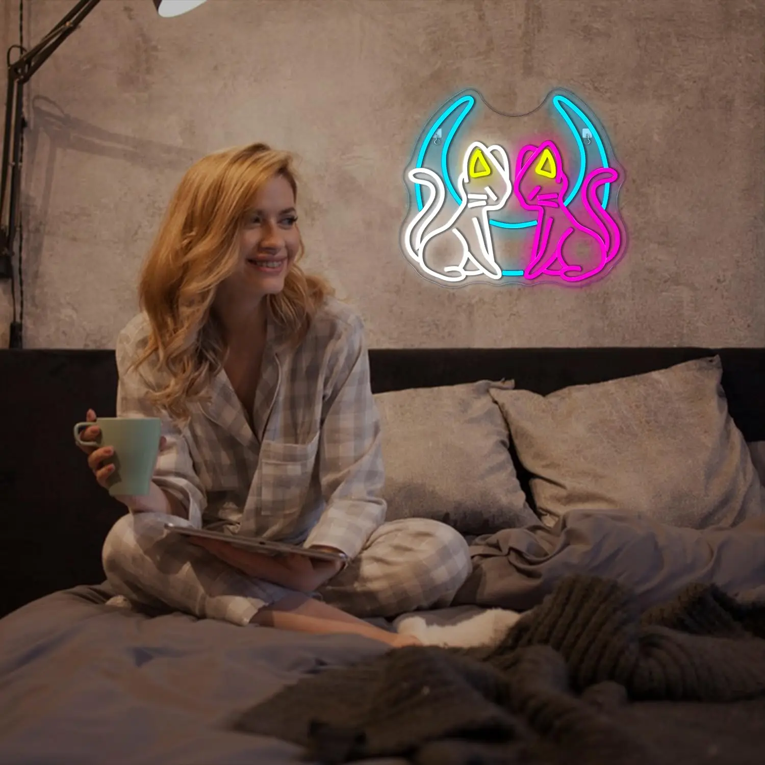 القمر القط النيون ضوء مخصص LED الحيوان الجمال الأعمال شعار ليلة مصباح ديكور غرفة نوم جدار متجر الأطفال هدية الطرف