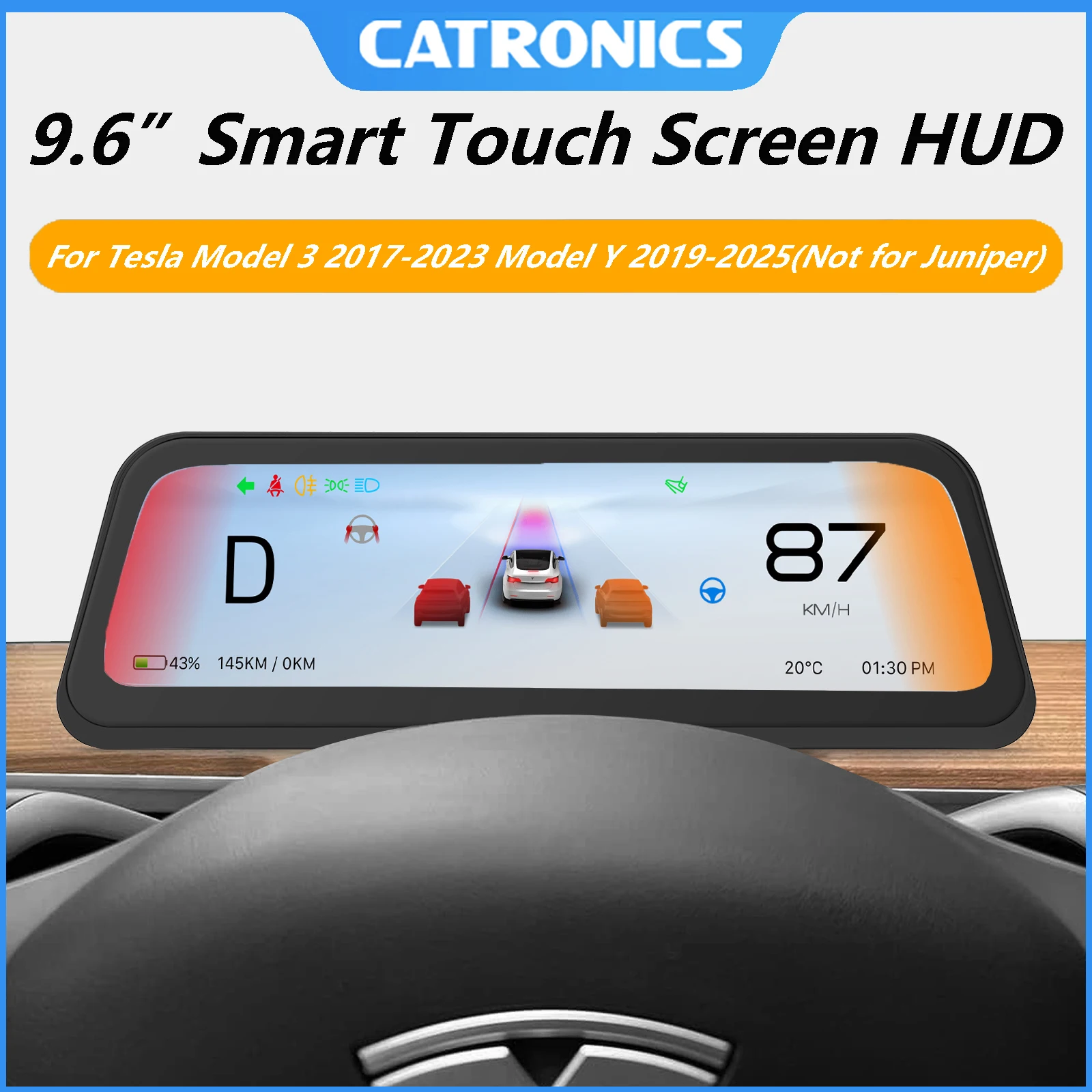 

CATRONICS 9,6 "Новый HUD для Tesla Model 3 2016-2023 Model Y 2020-2024 Поддержка Carplay Android AUTO OTA Обновление 2,5D HD IPS-экран