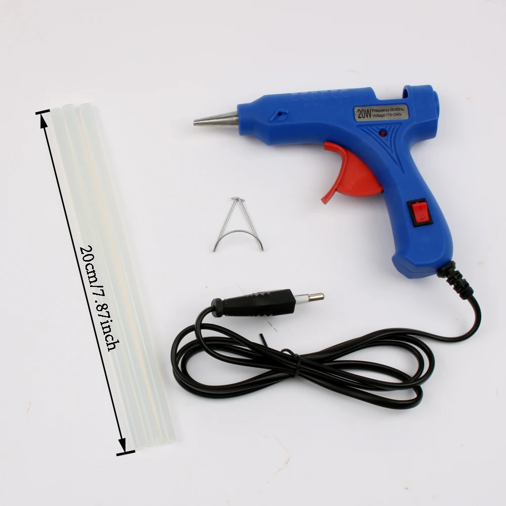 20W EU/US 플러그 핫멜트 글루건 3개 20cm 산업용 열 열 온도 도구 블루 화이트