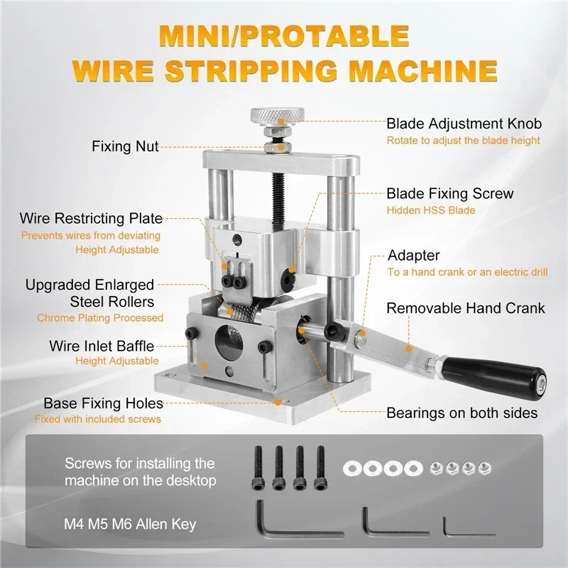 Portable Wire Stripper Manual Wire Stripping Tool 2-20mm Cable Electric Peeling Machine for Household Garage Work