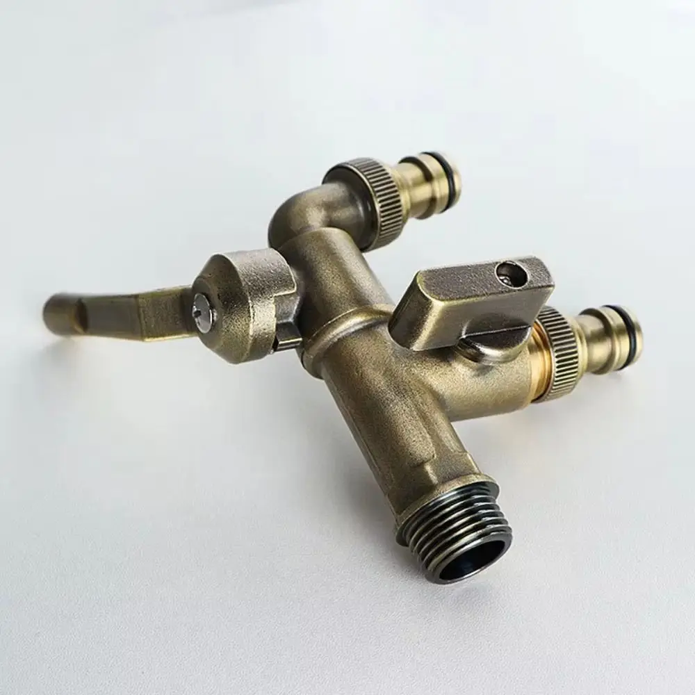 

Anti-freezing All-copper Faucet Dual Water Outlets One Inlet and Two Outlets Outdoor Faucet Durable 1/2inch