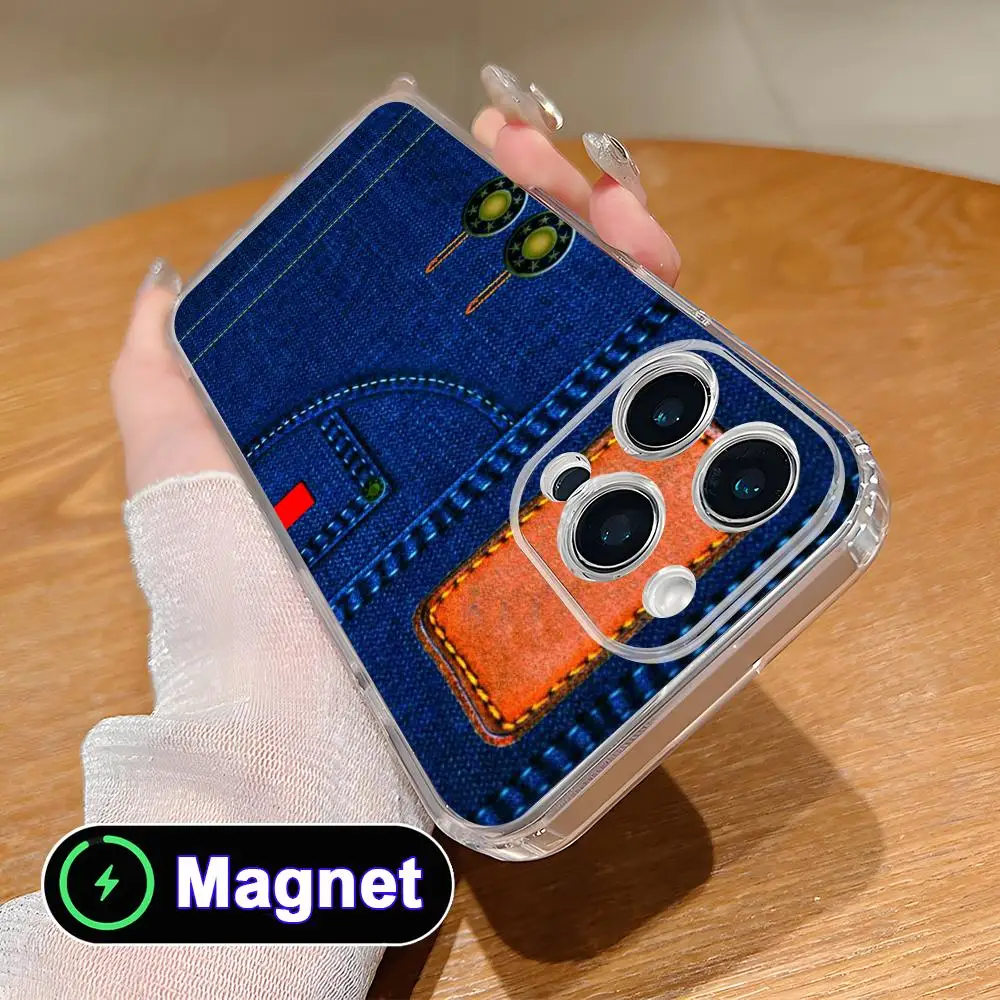 

Jeans Texture Phone Case for iPhone 17 16 15 14 13 12 11 Air Pro Max Plus Mini Soft TPU Clear Magnet Cover