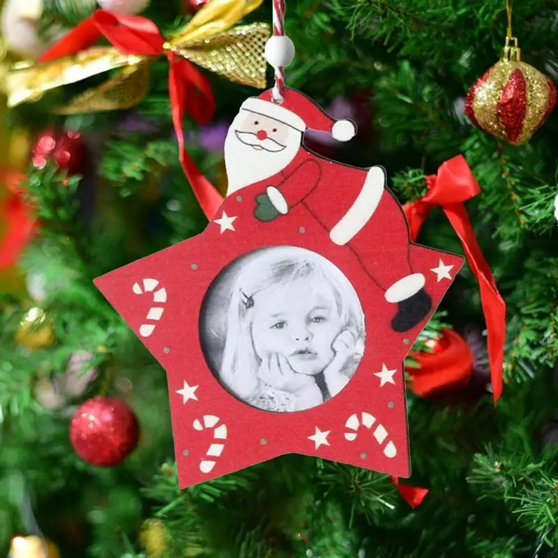 Cadre Photo en bois de noël, bricolage, ornements suspendus, porte-Photo en papier, décoration murale, étoile à cinq branches, accessoire de stand Photo de fête