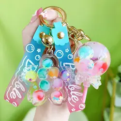 Cartoon Luminous Bubble Beads Liquid Key Chain Cute Quicksand Cherry Blossom Lollipop Keyring Women Bag Pendant Keyfob Gifts