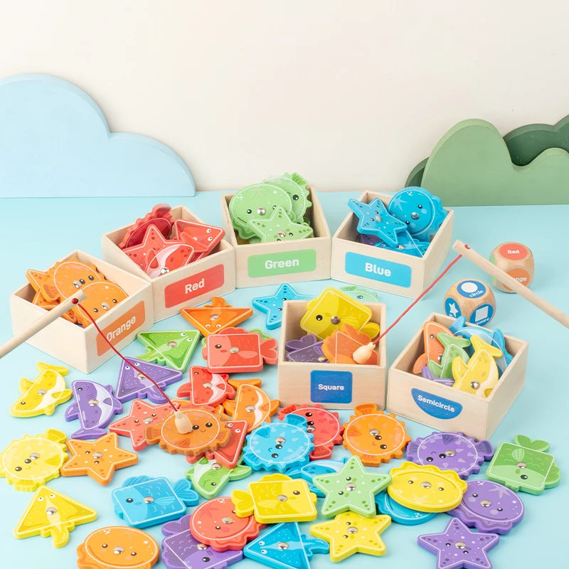 

Children's Fishing Themed Building Blocks Fun Wooden Cat Fishing Game Suitable for Early Learning of Infants and Toddlers Aged 3