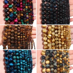 1 Strand Natural Tiger Eye Stone Beads Multicolor Round Loose Spacer Beads 4-12mm for Jewelry Making DIY Bracelet Accessories