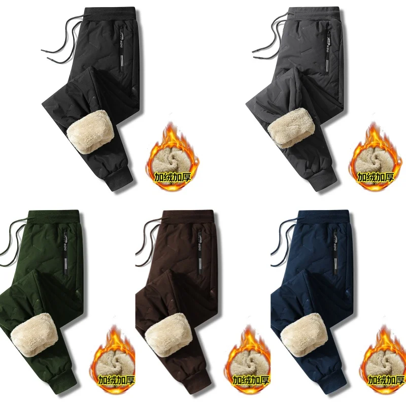 

Men's Winter Thickened Large Size Casual Pants Lamb Velvet Lined Straight Leg Cuffed Warm Outerwear Loose Fit Casual Trousers