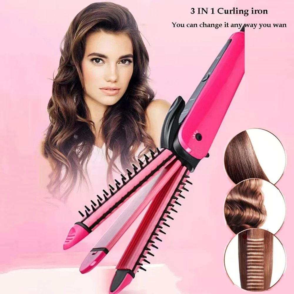 3 In 1 Ceramic Electric Hair Curler Hair Straightener Splint Hair comb Hair Straight Plate Clip Corn Clamps Hair Salon Tools