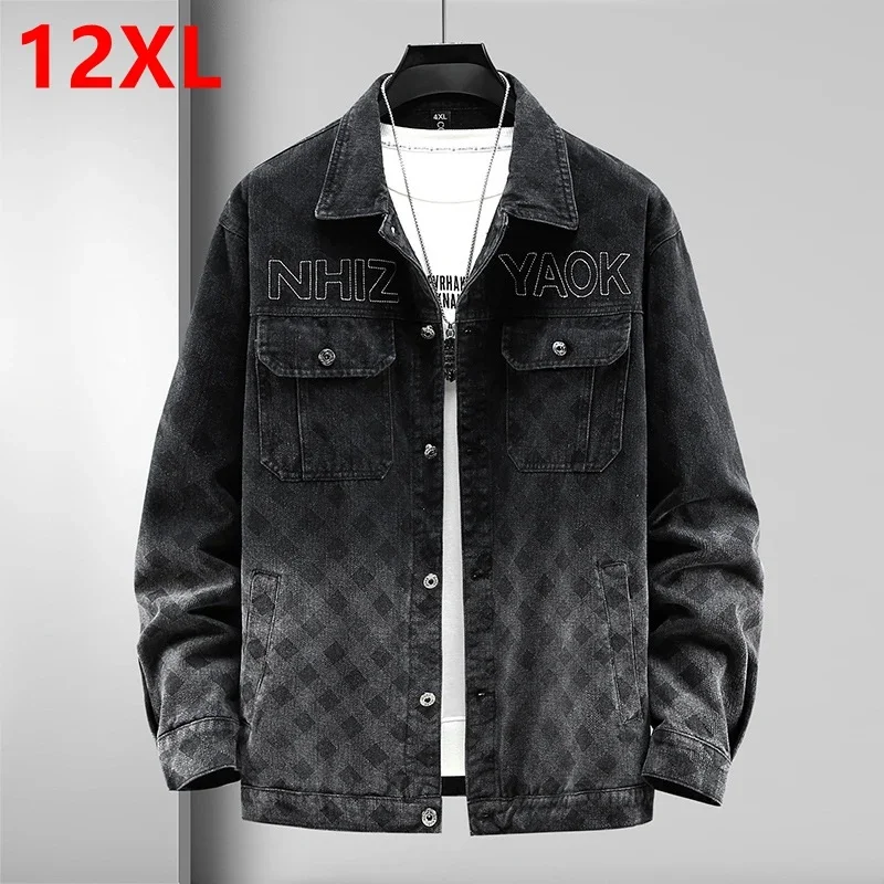 Oversized denim jacket men's trendy overweight and enlarged new work clothes spring autumn casual lapel 180kg 12xl 11XL