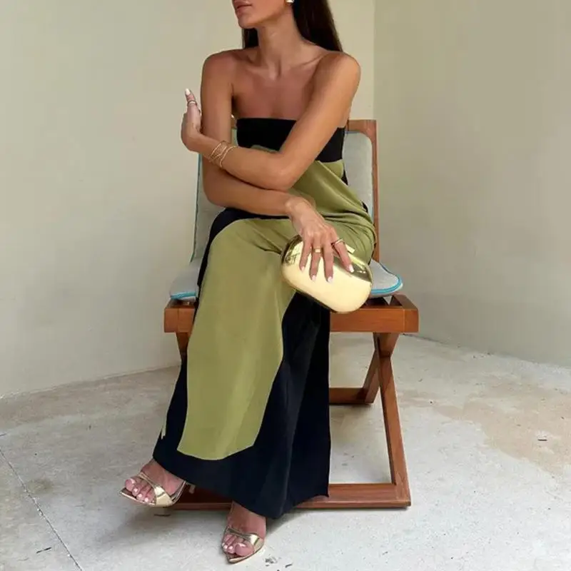 ชุดเดรสยาวพิมพ์ลายเซ็กซี่ สปริง 2025 ทรงหลวม ผ้าไตรอะซีทีท สำหรับผู้หญิง แฟชั่น สายเดี่ยว