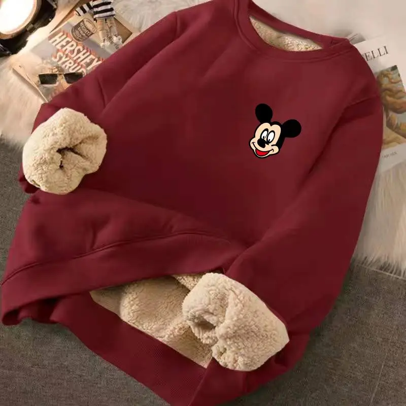 Spring 2023 Dark Green Plush Thickened Sweater for Men and Women Autumn Winter Top Children\'s Mickey Cartoon Coat