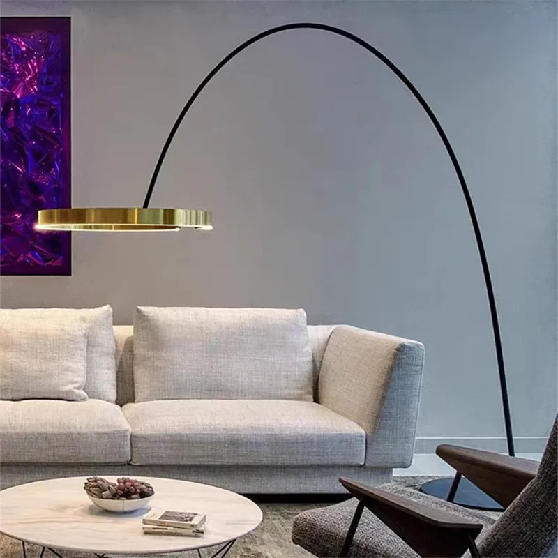 Italian arc floor lamp gold black LED Fishing ring Light Creative Loft Living Room Bedroom Sofa Corner dinner Standing Lamp