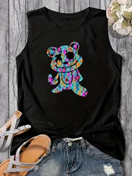 Camiseta holgada sin mangas con cuello redondo para mujer, Camiseta con estampado de perro de color de dibujos animados, informal, grande, Verano