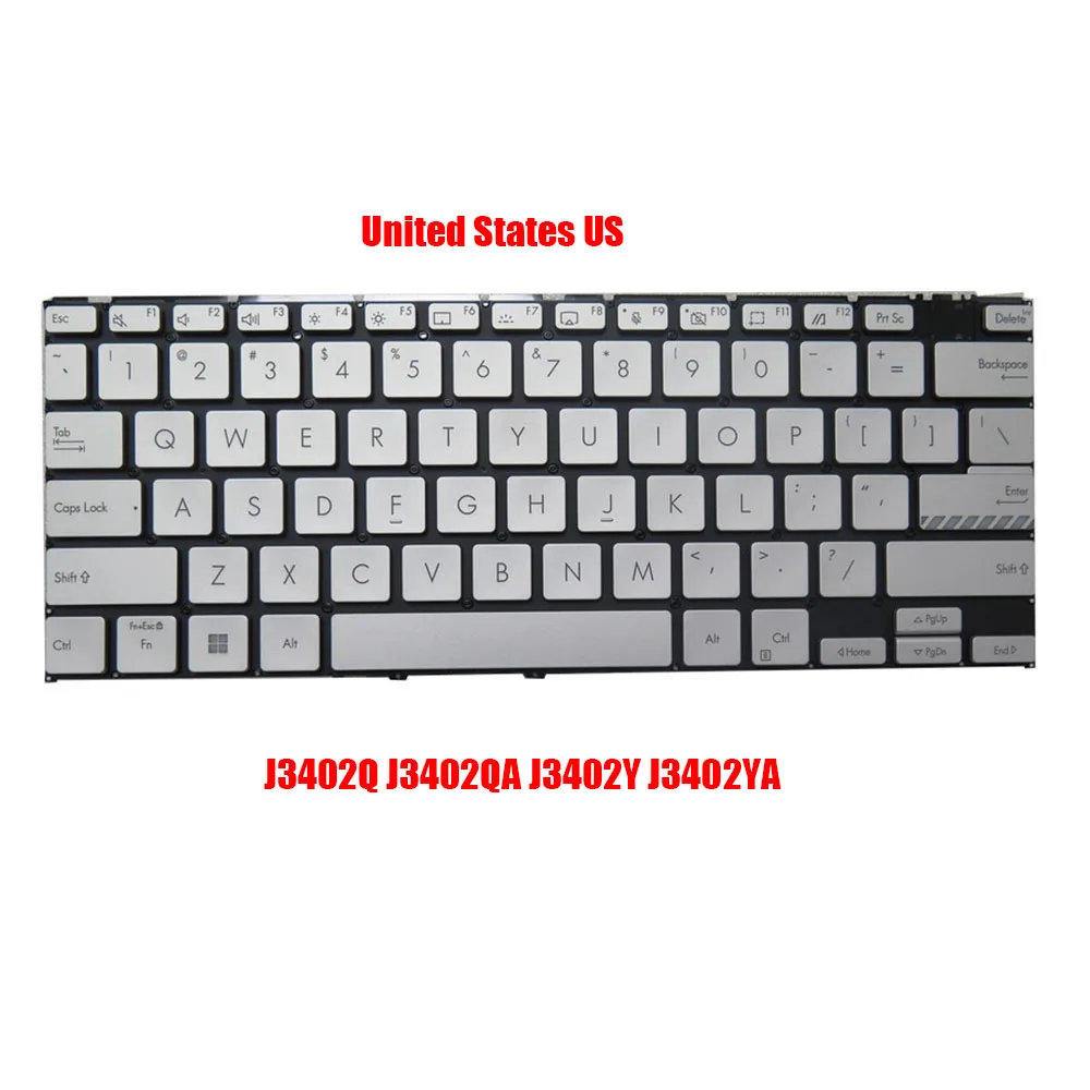 Laptop Keyboard For ASUS KT0121G3BS09USA01 21G3B-US TP3402Z J3402Z TN3402Q J3402Q PF3402V R3402Q R3402V Silver With Backlit US