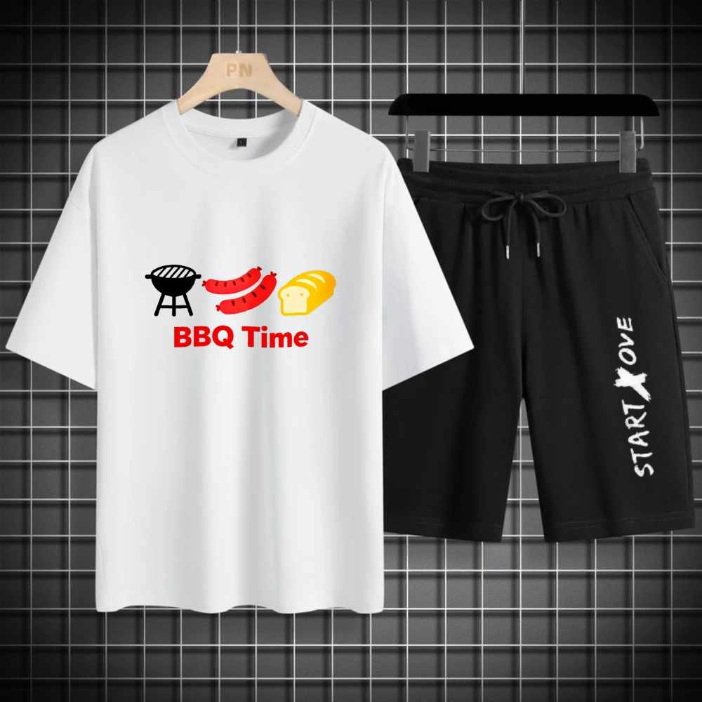 أطقم قمصان رجالية من البوليستر المسامي طقم رجالي بدلات رجالية بأكمام قصيرة + شورت أزياء صيفية