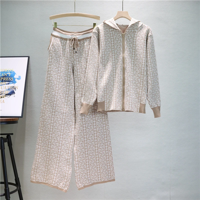 

2025 Autumn Winter Tracksuits Women Elegant Two-Pieces Suit Sets Female Stylish Print Coat & Pant Zip Sets Joggers Wome