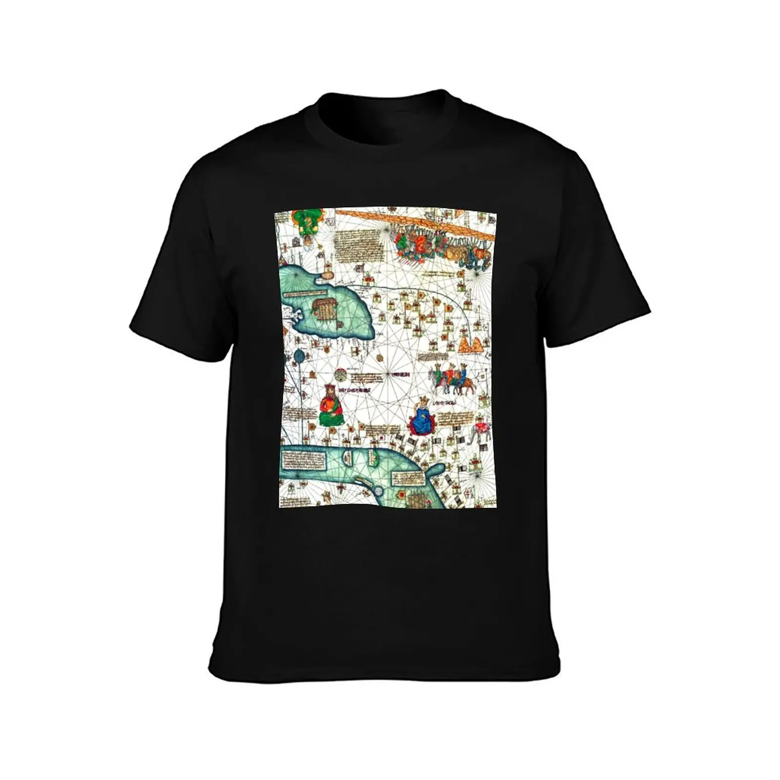 Very old Map Medieval tracks of the world Paper art T-Shirt oversized graphic tee blue archive designer t shirt men