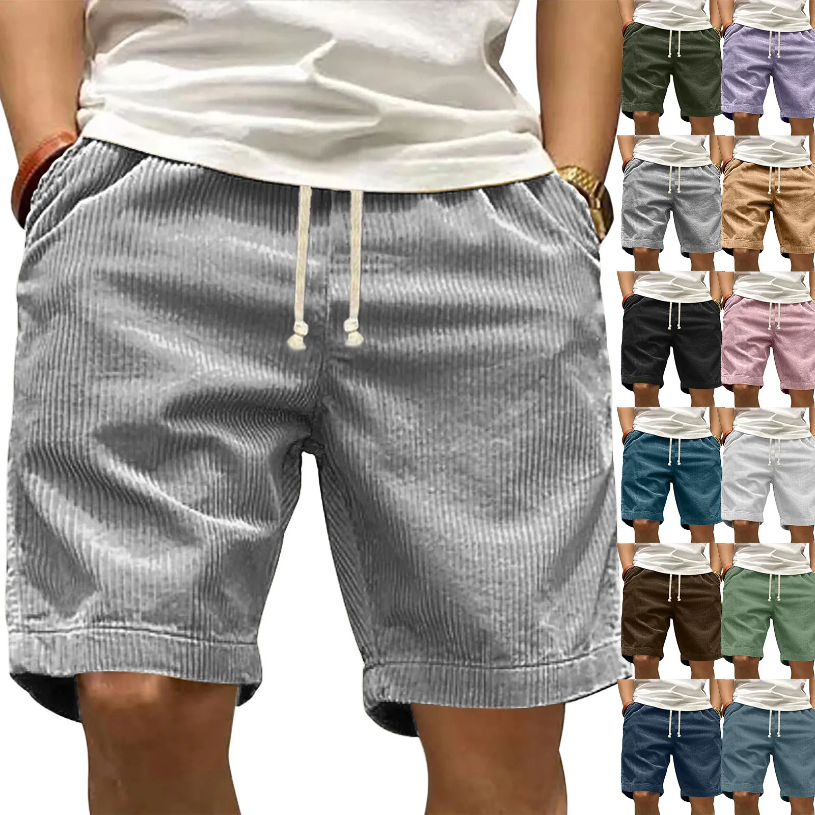 Men's Casual Loose Shorts Summer Fashion Drawstring Elastic Waist Athletic Pants Daily Wear All-Match Knee Length Sports Bottoms