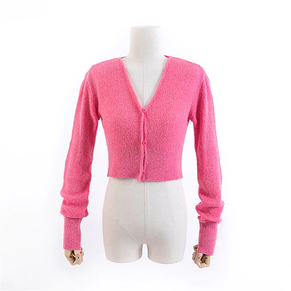 Korean fashion cropped sweater women long sleeve tops pink cute sexy knitted crop cardigan women kawaii mohair cardigans green