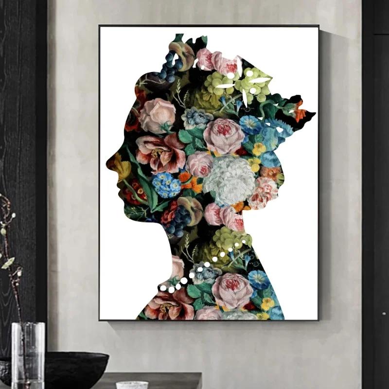 Abstract Flowers Queen of England Poster and Print Art Wall Elizabeth II Canvas Painting Art Picture for Home Room Decor