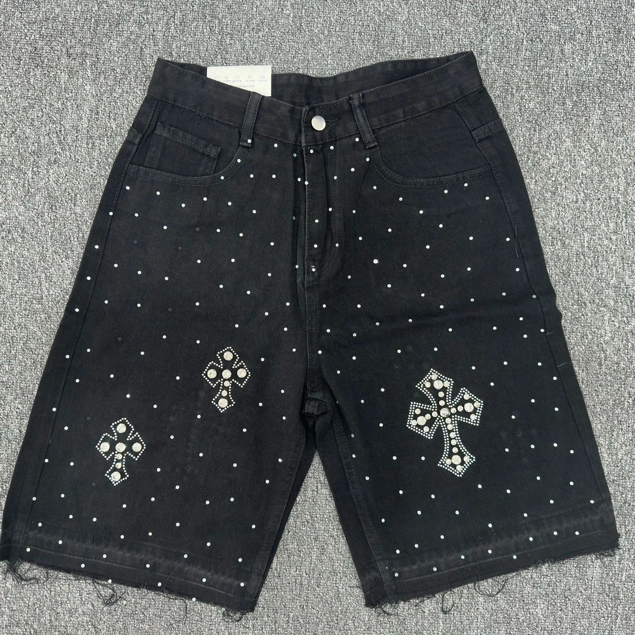 

Y2k Retro Gothic Sweatpants Oversized Iron Diamond Pattern Denim Shorts for Men Hip Hop Punk Low Waist Gym Shorts Streetwear