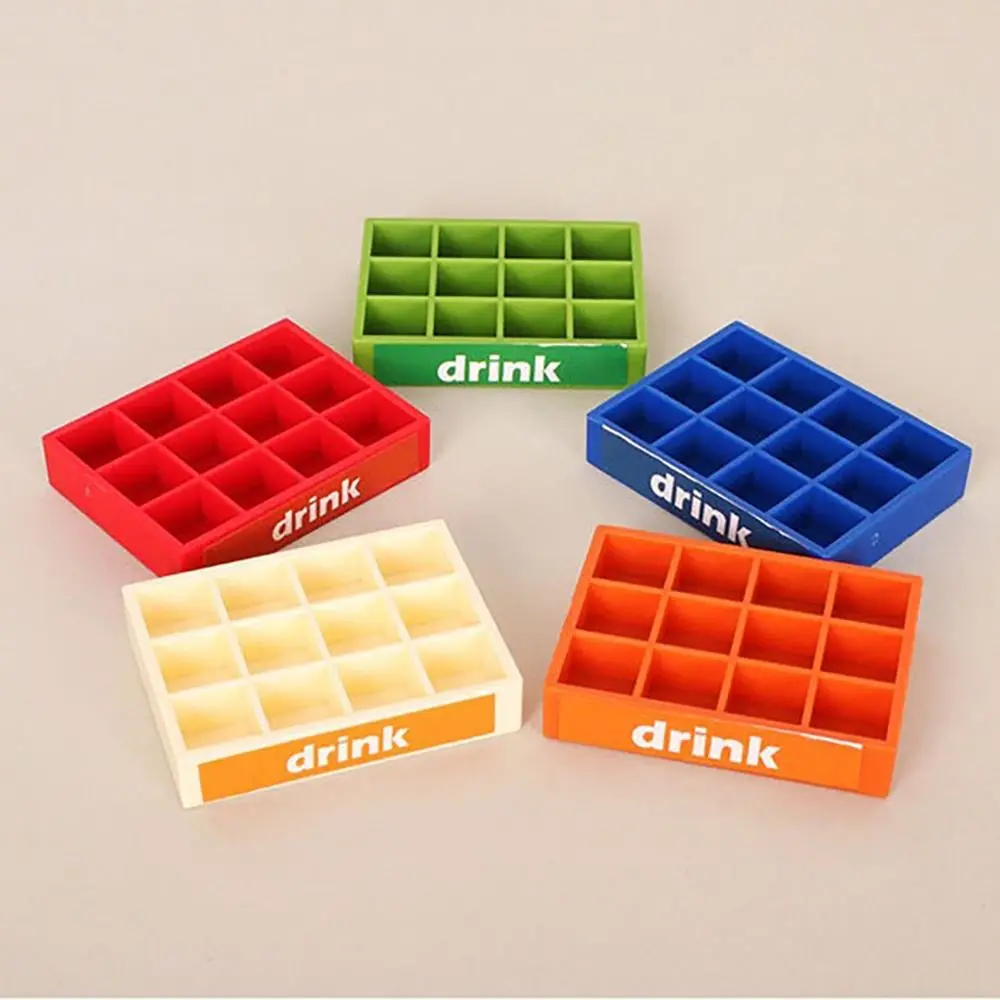 Funny Mini Dollhouse Simulation Drink Abundant (12 Bottles+1 Frame) Food Play Model Milk Coffee Decoration with Basket