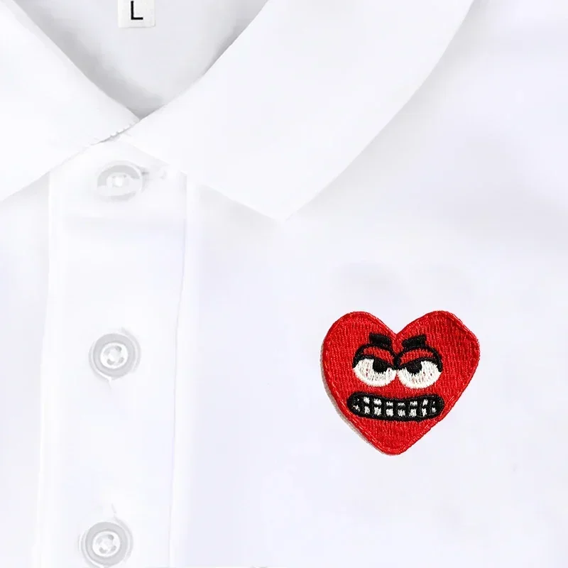 Break Egg Women POLO Shirt Cotton Cartoon Cute Snag Heart Embroidery Short Sleeve Straight Lady Summer Solid POLO Shirt