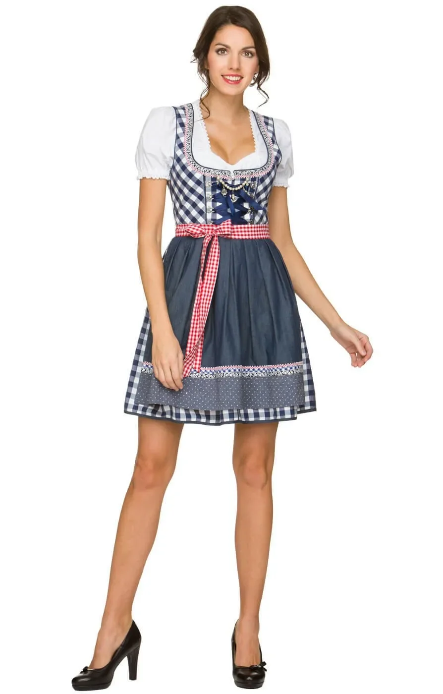 Halloween Traditional Oktoberfest Costume Women German Dirndl Bavaria Plaid Dress Beer Wench Outfit Cosplay Fancy Dress