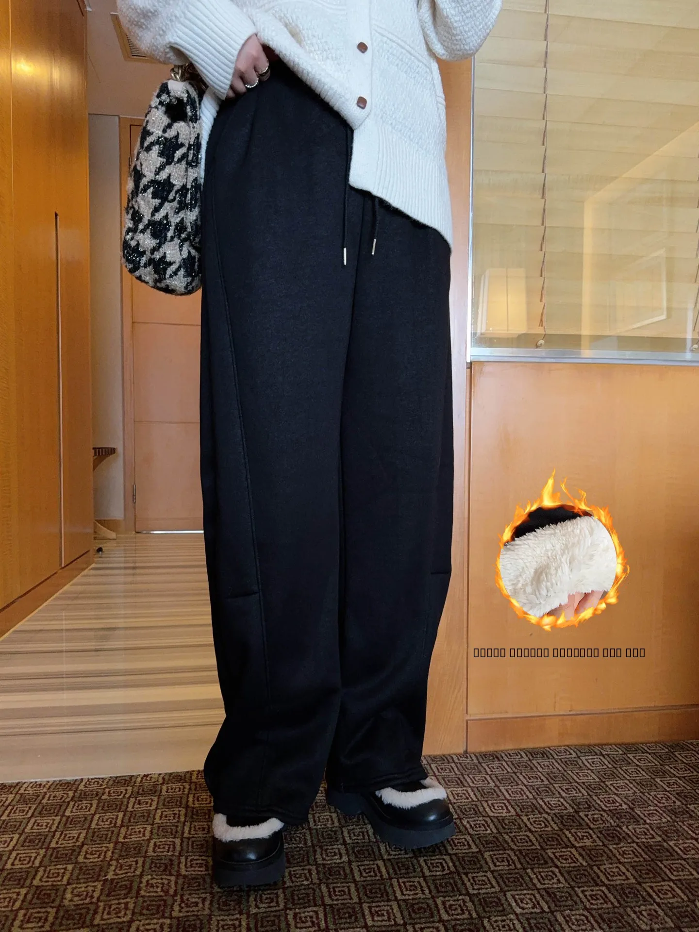 

Брюки VOGANA с высокой талией и прямыми штанинами, утепленные овечьим мехом, спортивные, уличные, повседневные, свободного кроя, женские, больших размеров