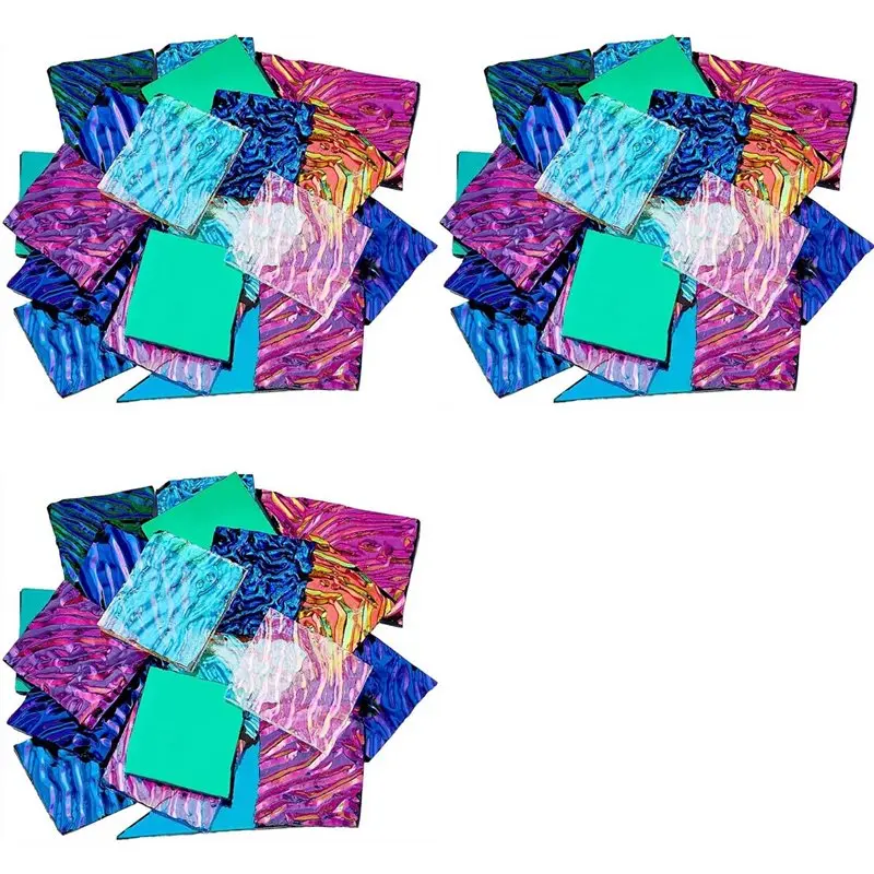 B14C 3 Set Fusible Glass Sheets 112G Dichroic Glass Scrap Microwave Kiln Art Pieces Mixed Color For Jewelry Making Supplies