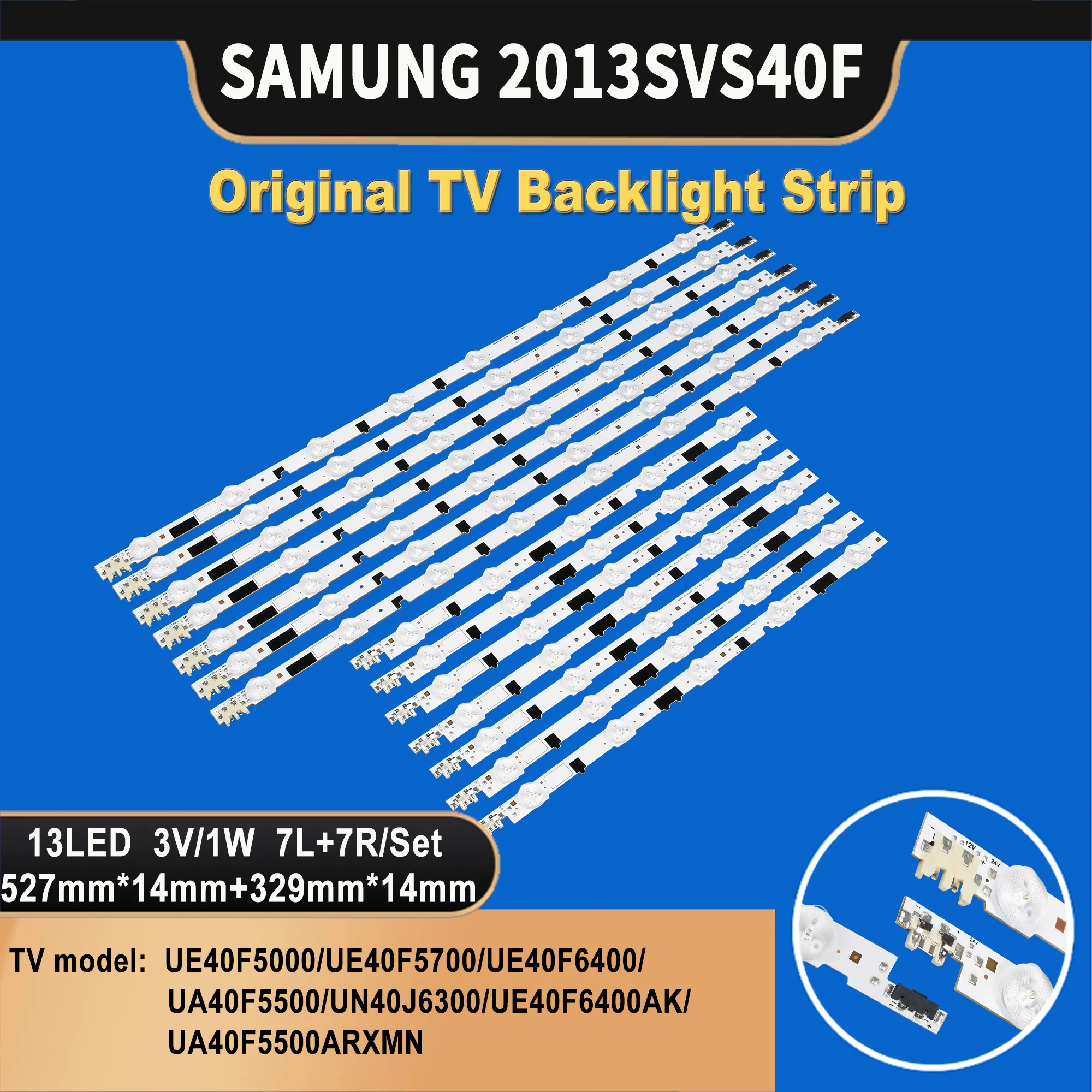 Tiras de retroiluminação LED TV para Samsung, Tiras de retroiluminação de TV, 2013SVS40F, L 8 REV1.9, 130212, UE40F5000, UE40F5700, UE40F6400, 40 pol, 8 + 5, 2013SVS40F