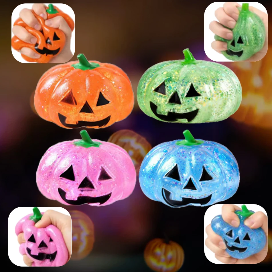 Gifts IN Pumpkin-Head Glitter Squeeze Toy, Slow-Rise Soft-Candy Feel, Non-Stick Tear-Proof Lightweight Compact Quick-Wipe Pliab