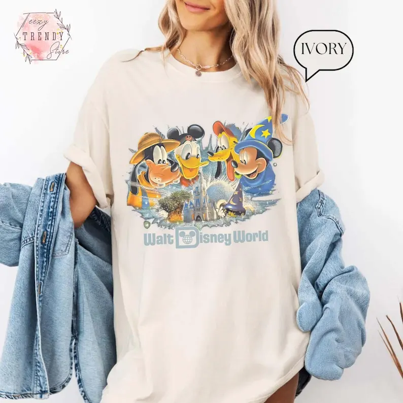 تي شيرت ديزني وورلد هي السعيد على الأرض تي شيرت عتيق ميكي بلوتو دونالد جوفي قميص رحلة ديزني قميص عائلي مطابق #2