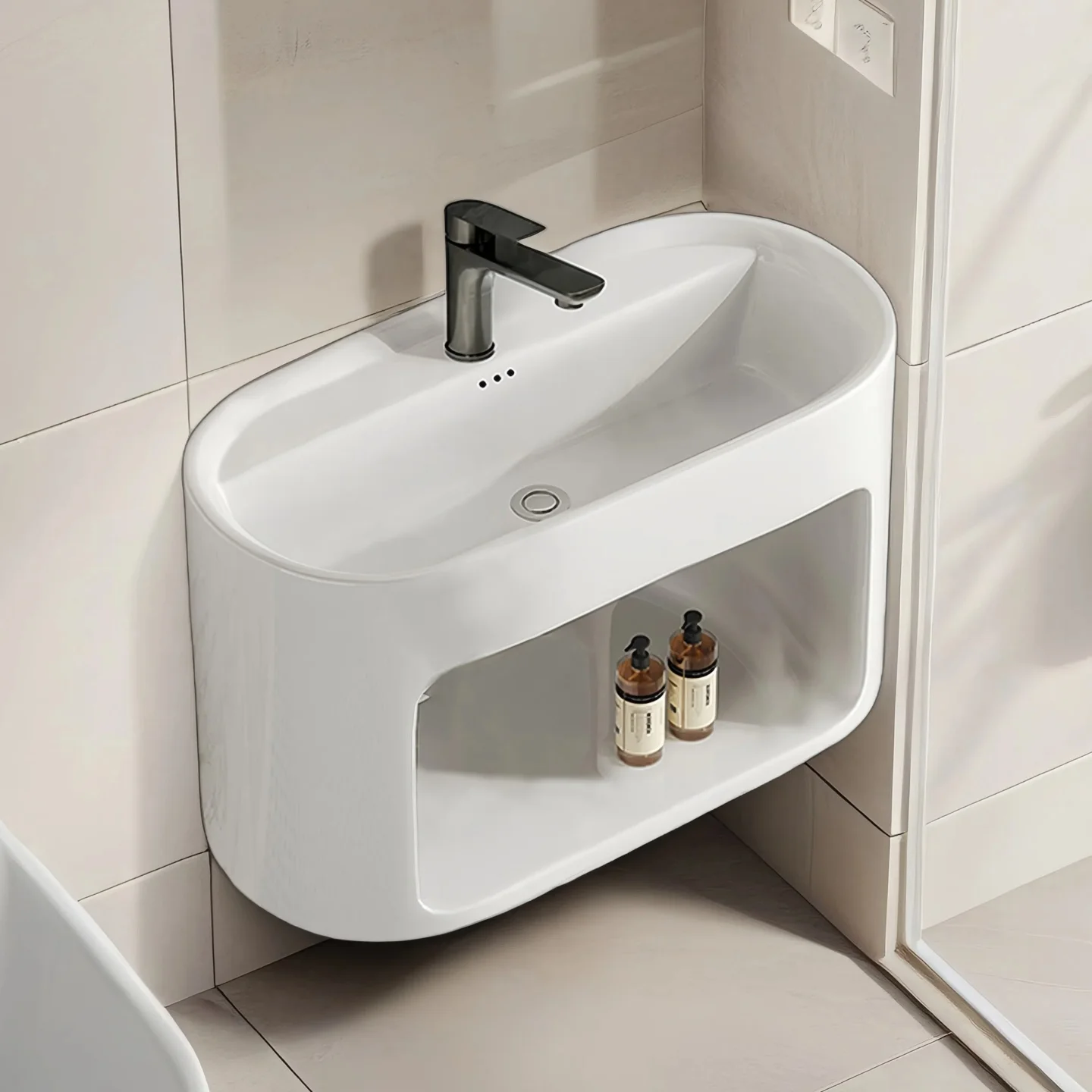 

Cream wind wall-mounted oval ceramic wash basin, bathroom wash basin, wash basin, sink basin deepening