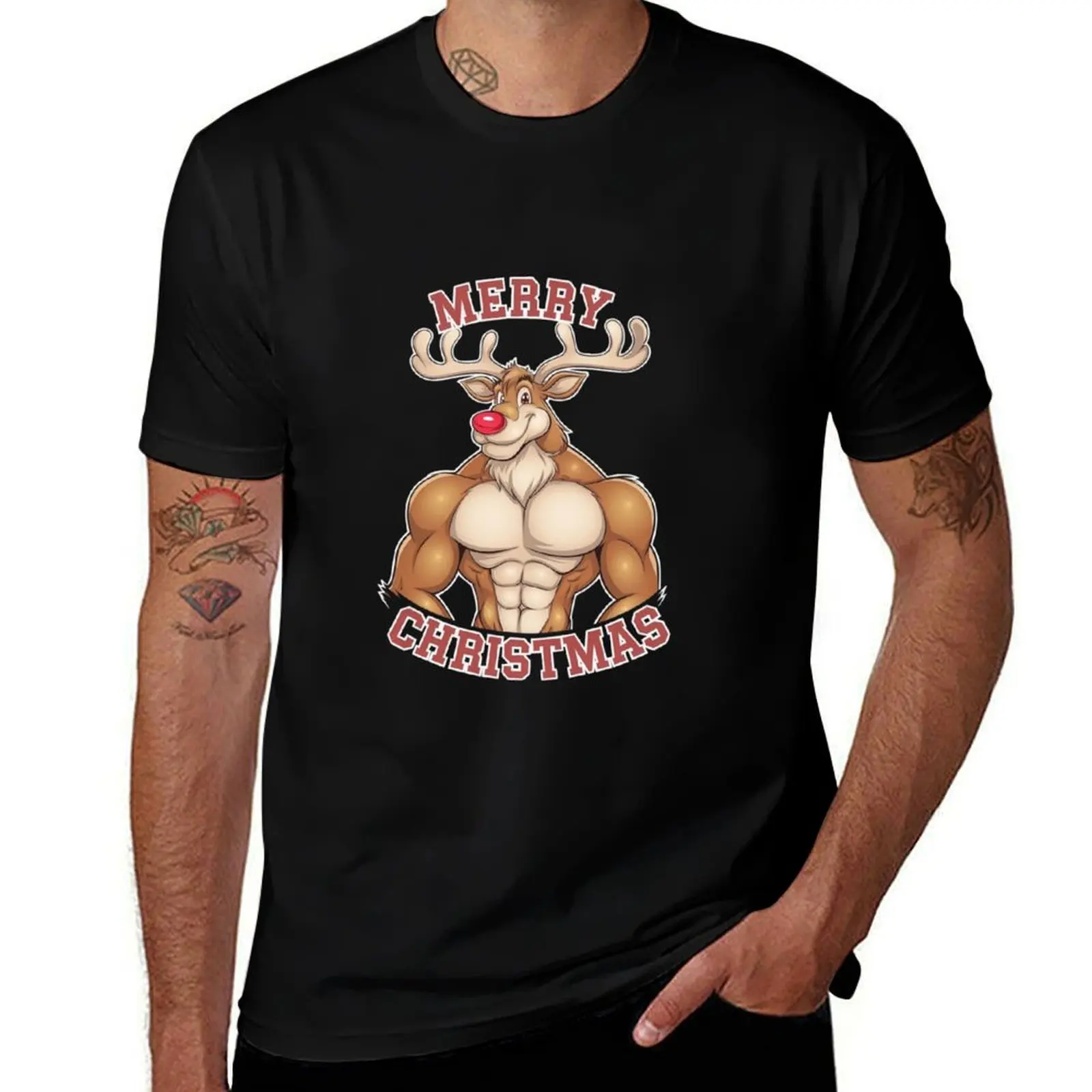 

Buff Reindeer Christmas Fun T-Shirt oversized graphic tee quick drying graphic tee shirt plus size men clothing