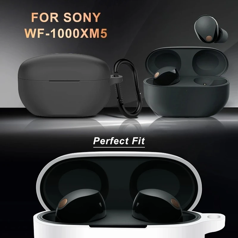 

Soft Silicone Case ，for Sony WF-1000XM5 Bluetooth Earbuds Smooth Surface Protective Cover with Free Lock Buckle
