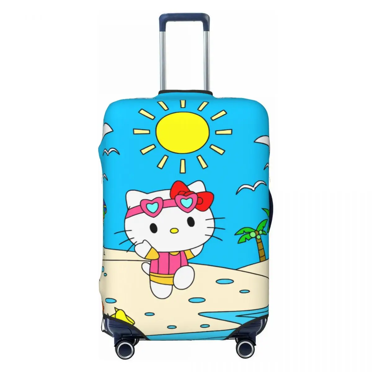 

Custom Summer Beach Hello Kitty Luggage Cover Funny Anime Cat Suitcase Protector Covers Suit For 18-32 inch