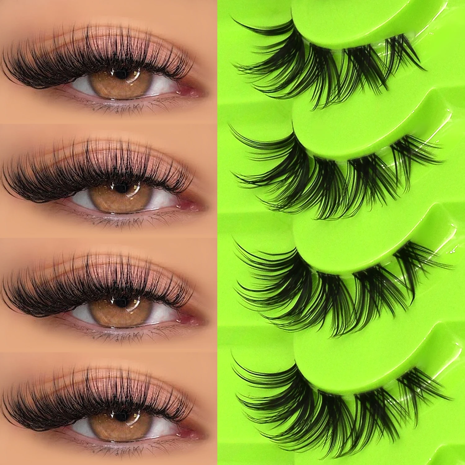 Lasvirey Cat Eye Ciglia Manga naturali Ciglia finte Stelo trasparente Ciglia a striscia completa Morbide arricciature naturali Estensione ciglia finte visone