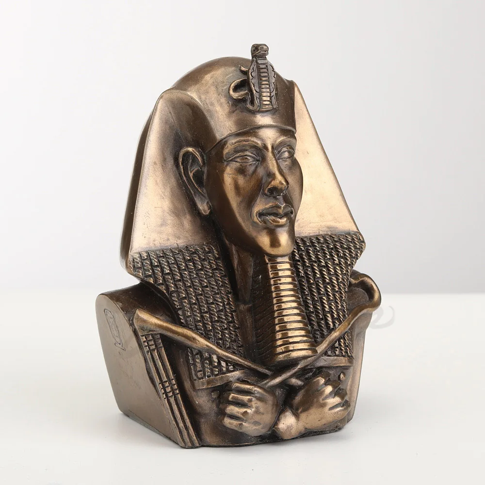 Ancient Egyptian Pharaoh Bust Resin Statue Egypt King Figurine Cobra Crown Sculpture Retro Home Desktop Decorative Ornament Gift