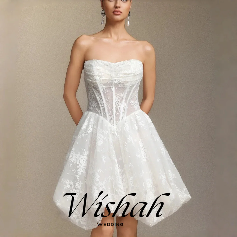 Wishah Customized Elegant Weeding Dress Lace White Sleeveless Backless Lace-up Pleated A-line Irregular Hem Wedding Gowns 2027